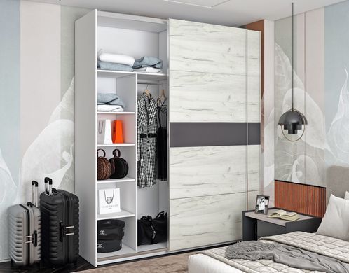 Шкаф-купе G-Caiser 200x240x60 2ДСП Белый/Дуб крафт белый-вставка Графит (Дорос)