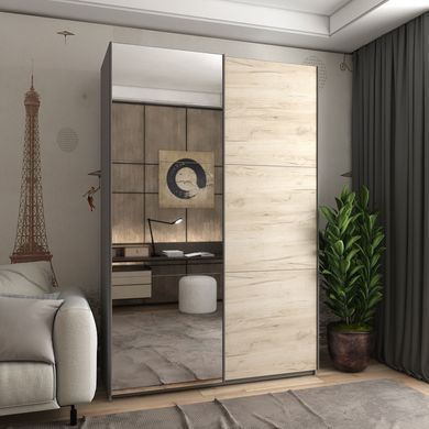 Шафа-купе G-Caiser 160x240x60 1ДСП/1дзеркало Графіт/Дуб крафт сірий (Дорос)