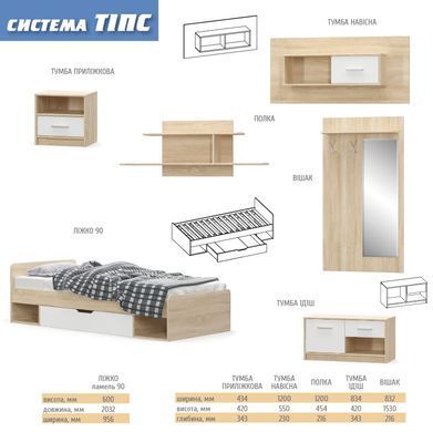 Стенка модульная &laquo;Типс&raquo; Дуб самоа/Белый (Мебель Сервис)