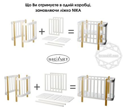 Кроватка-трансформер NIKA SLIM 5-в-1 60x95/120 белый (IngVart)