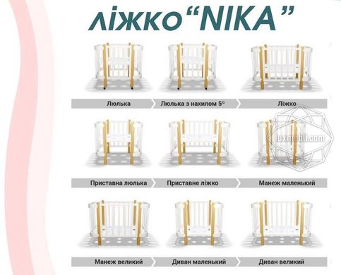 Кроватка-трансформер NIKA 5-в-1 60x95/120 белый+розовый (IngVart)