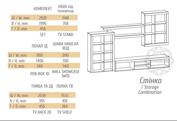 Стінка Орлеанс Дуб табако/Антрацит Роксі (Меблі Сервіс)